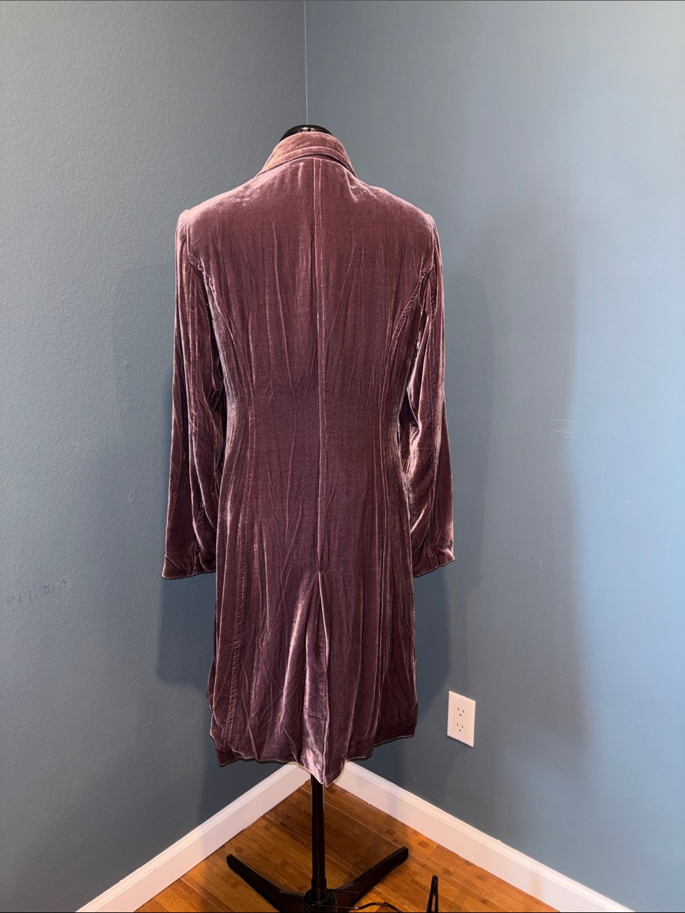 Garnet Hill Mauve Velvet Long Trench Coat - Picture 3 of 5